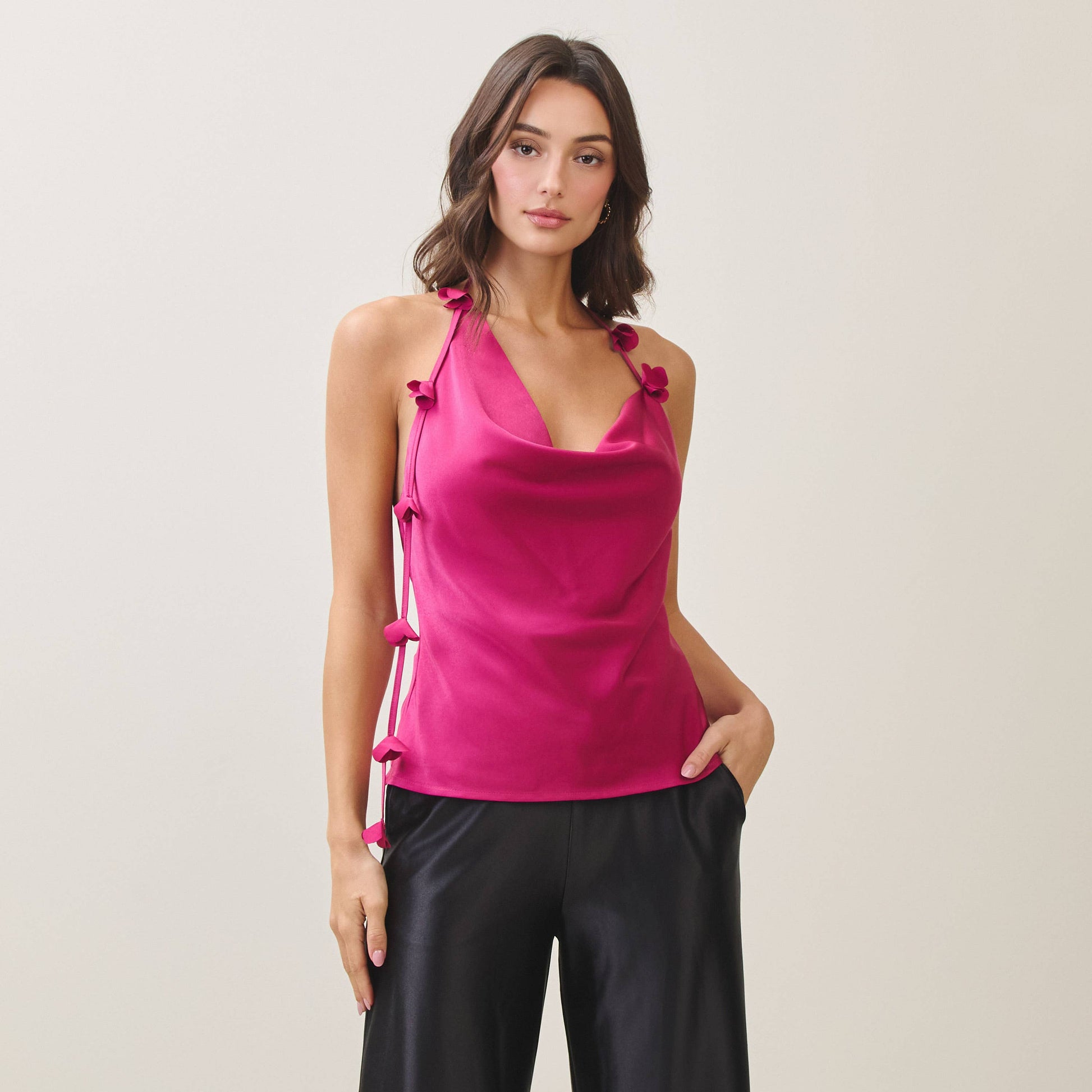 Cowlneck Halter Satin Top