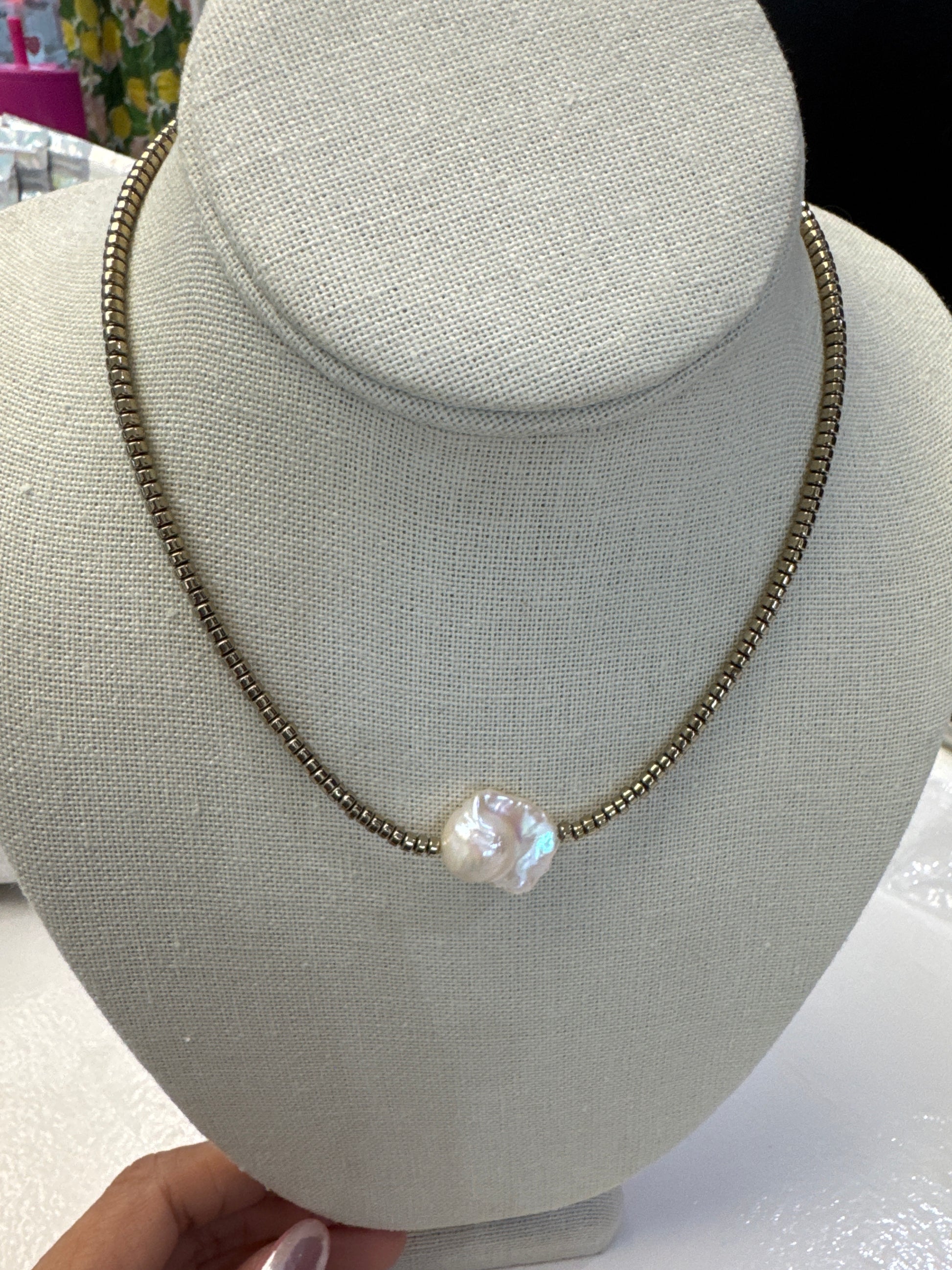 Pyrite & Baroque Pearl Necklace