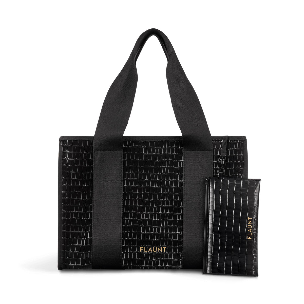 Black Crocodile Leather Everyday Tote Bag with Pouch