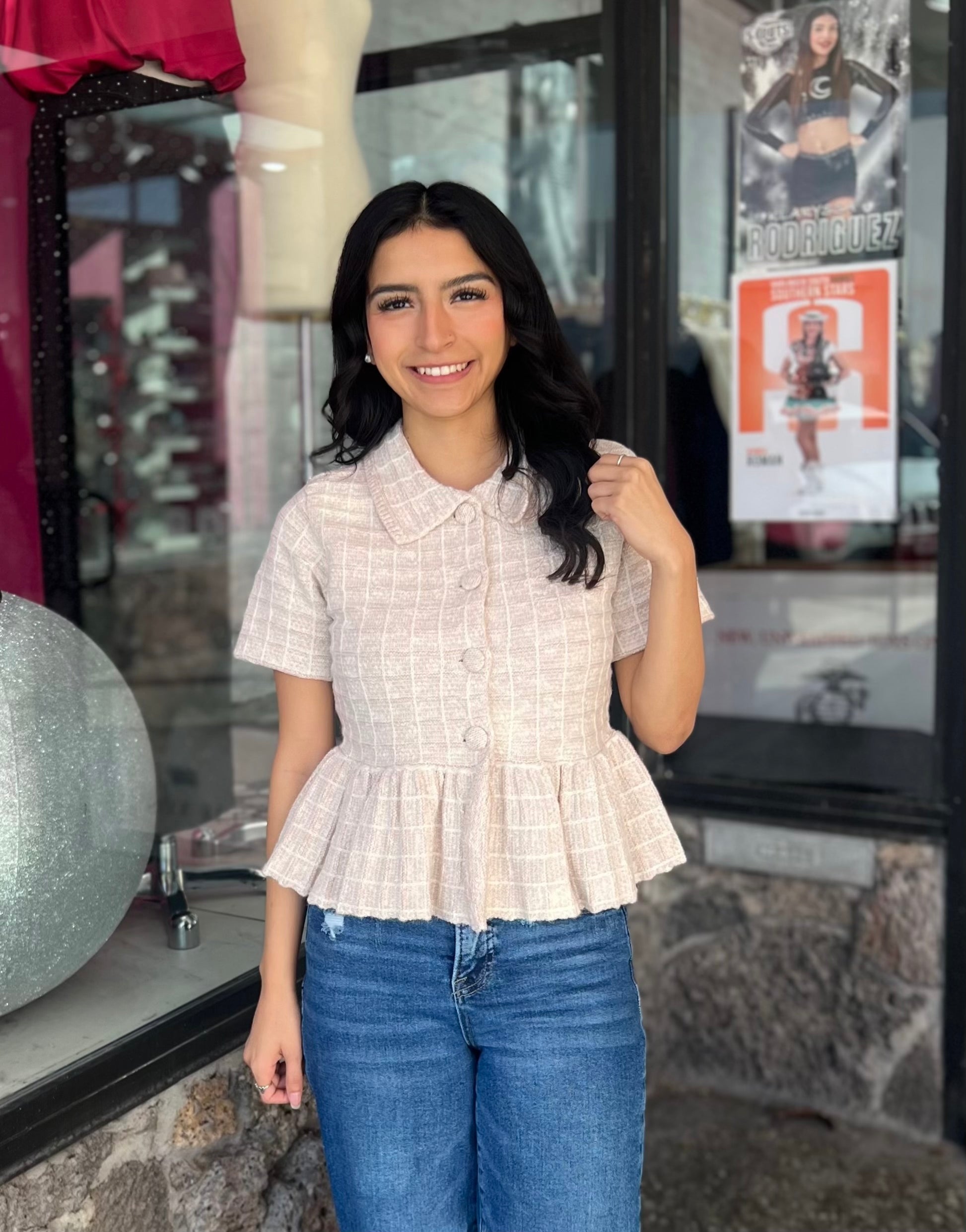 Roxanna Tweed Peplum Top