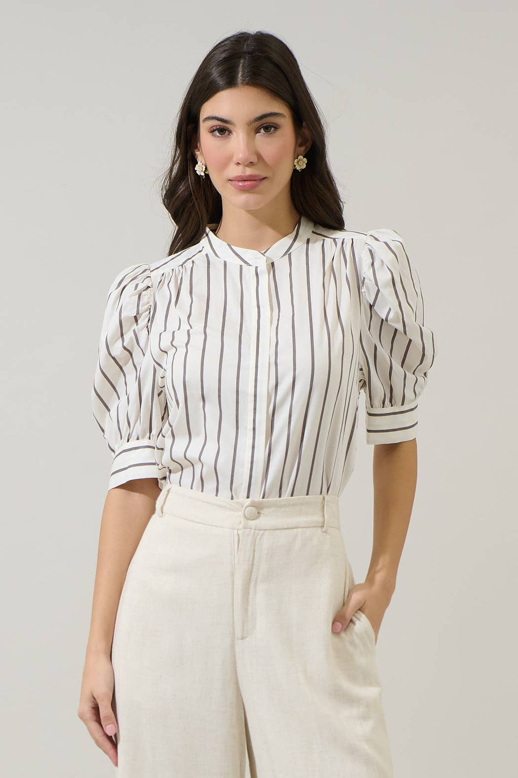 Kamara Striped Klina Drape Sleeve Top