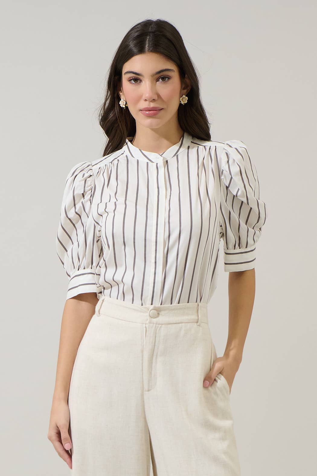Kamara Striped Klina Drape Sleeve Top