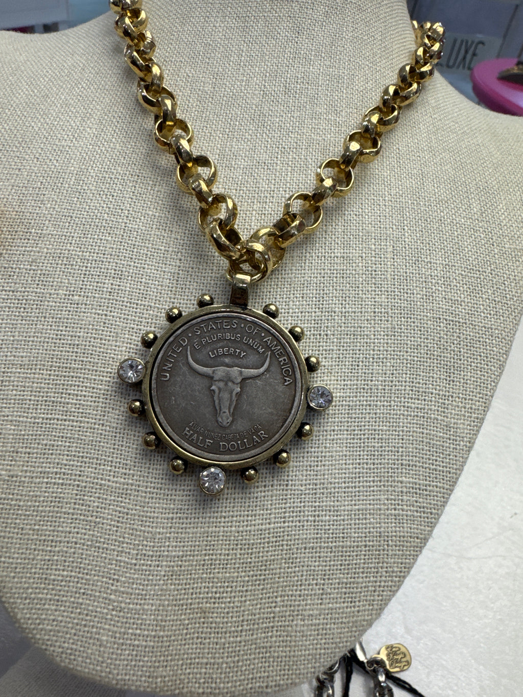 Longhorn medallion necklace