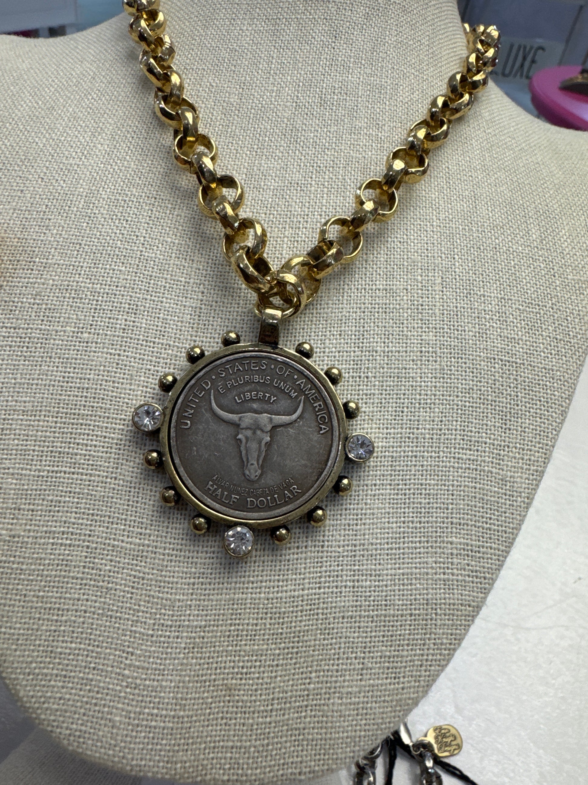 Longhorn medallion necklace