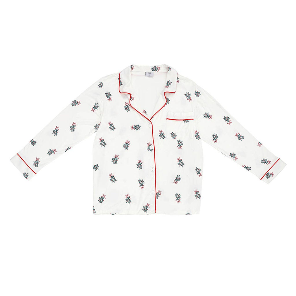 Full-Length Bamboo PJ Set - White + Mistletoe