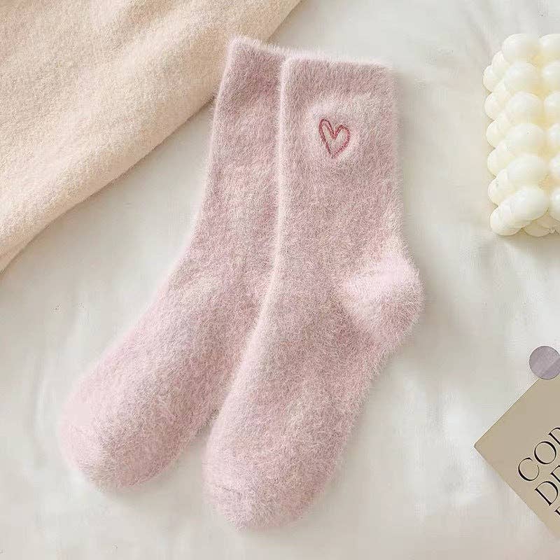 Heart Embroidery Fuzzy Plush Socks