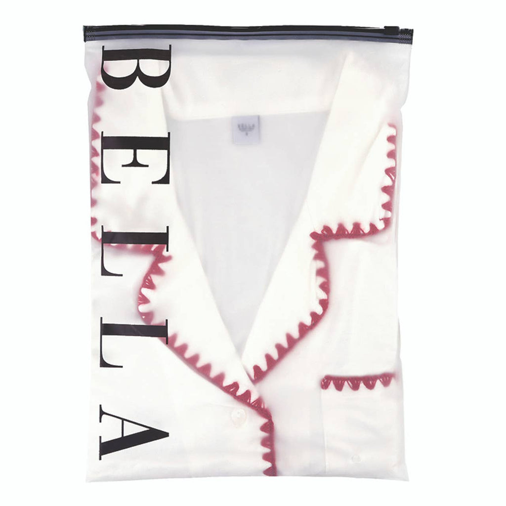 Short Bamboo PJ Set - White + Burgundy Whip Stitch