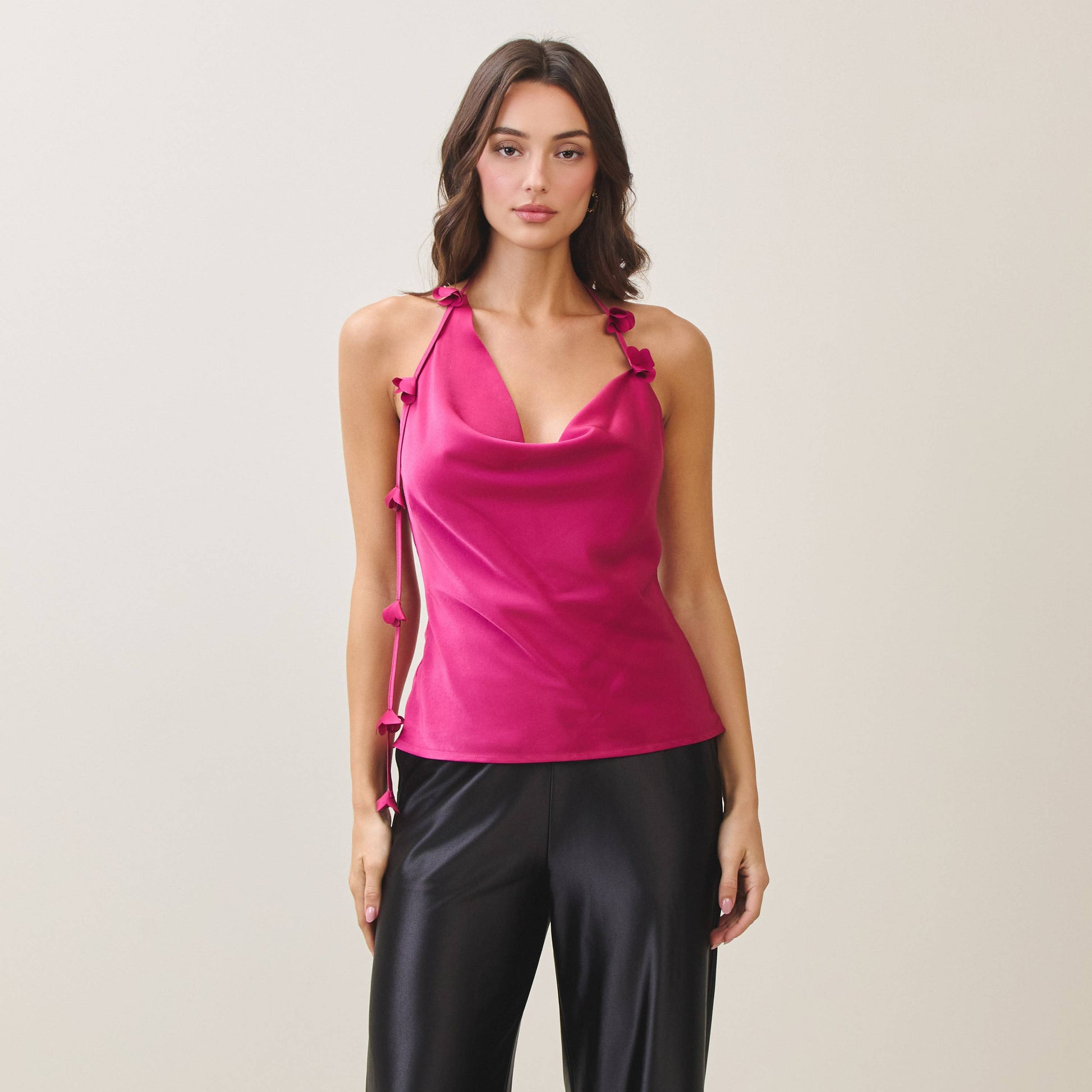 Cowlneck Halter Satin Top