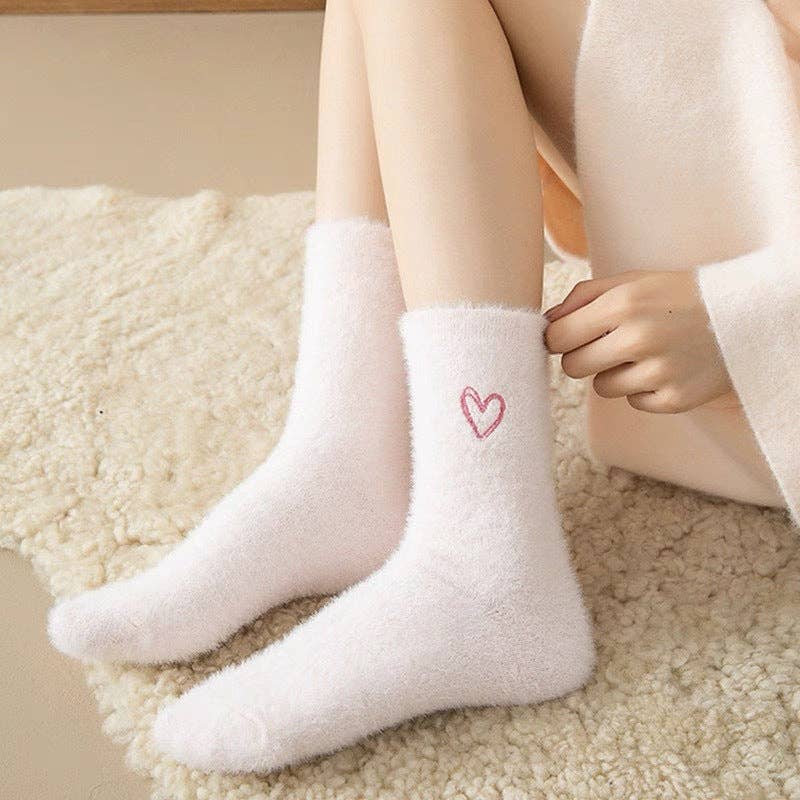 Heart Embroidery Fuzzy Plush Socks