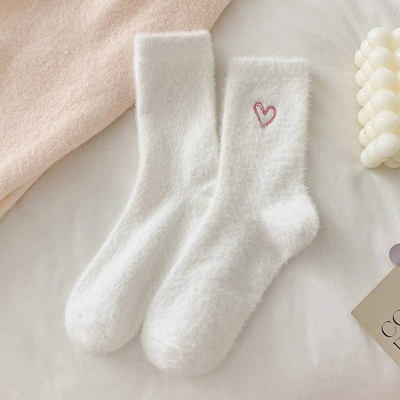 Heart Embroidery Fuzzy Plush Socks