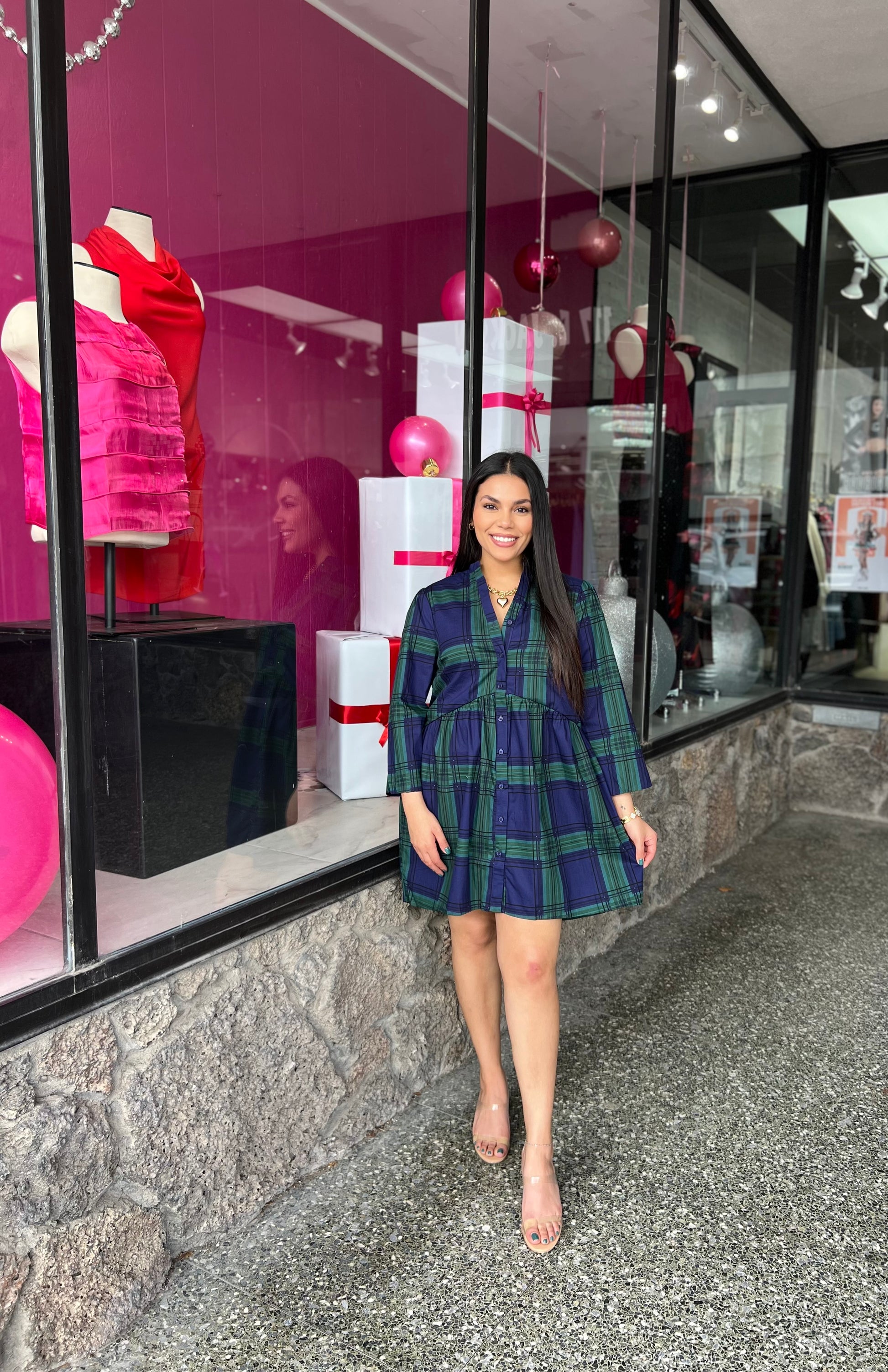 Carmine Plaid Mini Dress