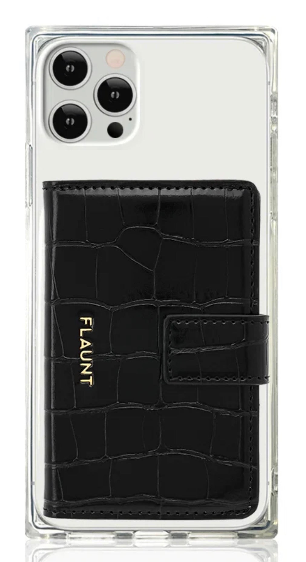 Black Croc Faux Leather MagSafe Wallet