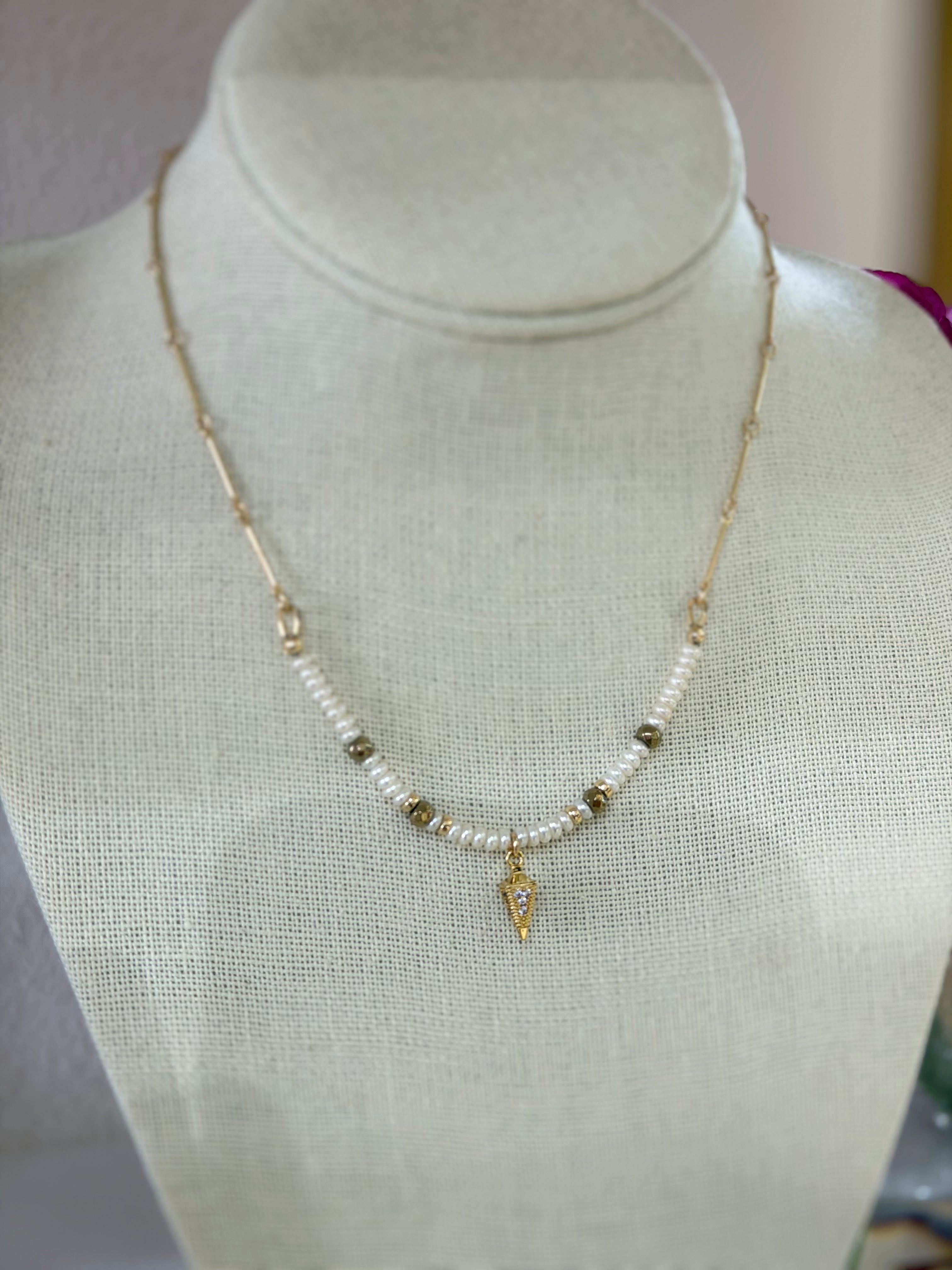 Pearl & Art Deco Drop Necklace