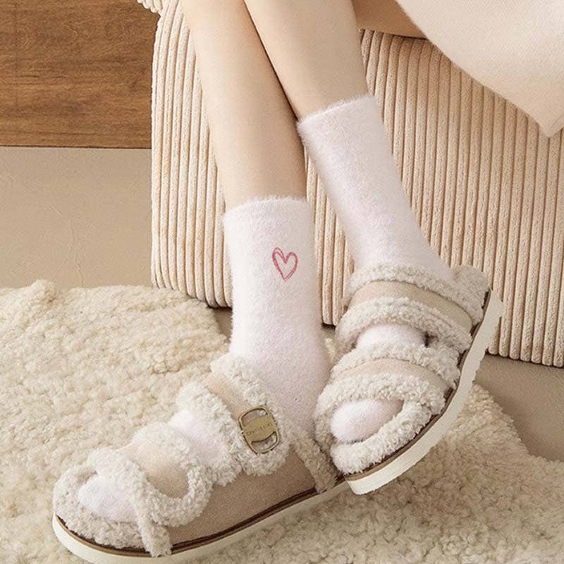 Heart Embroidery Fuzzy Plush Socks