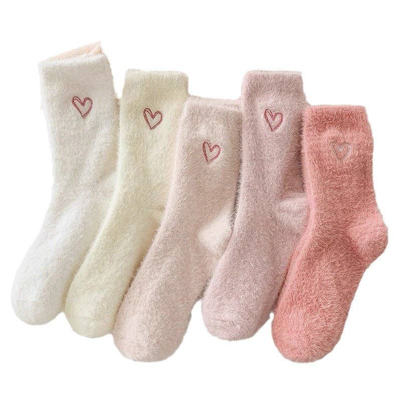 Heart Embroidery Fuzzy Plush Socks