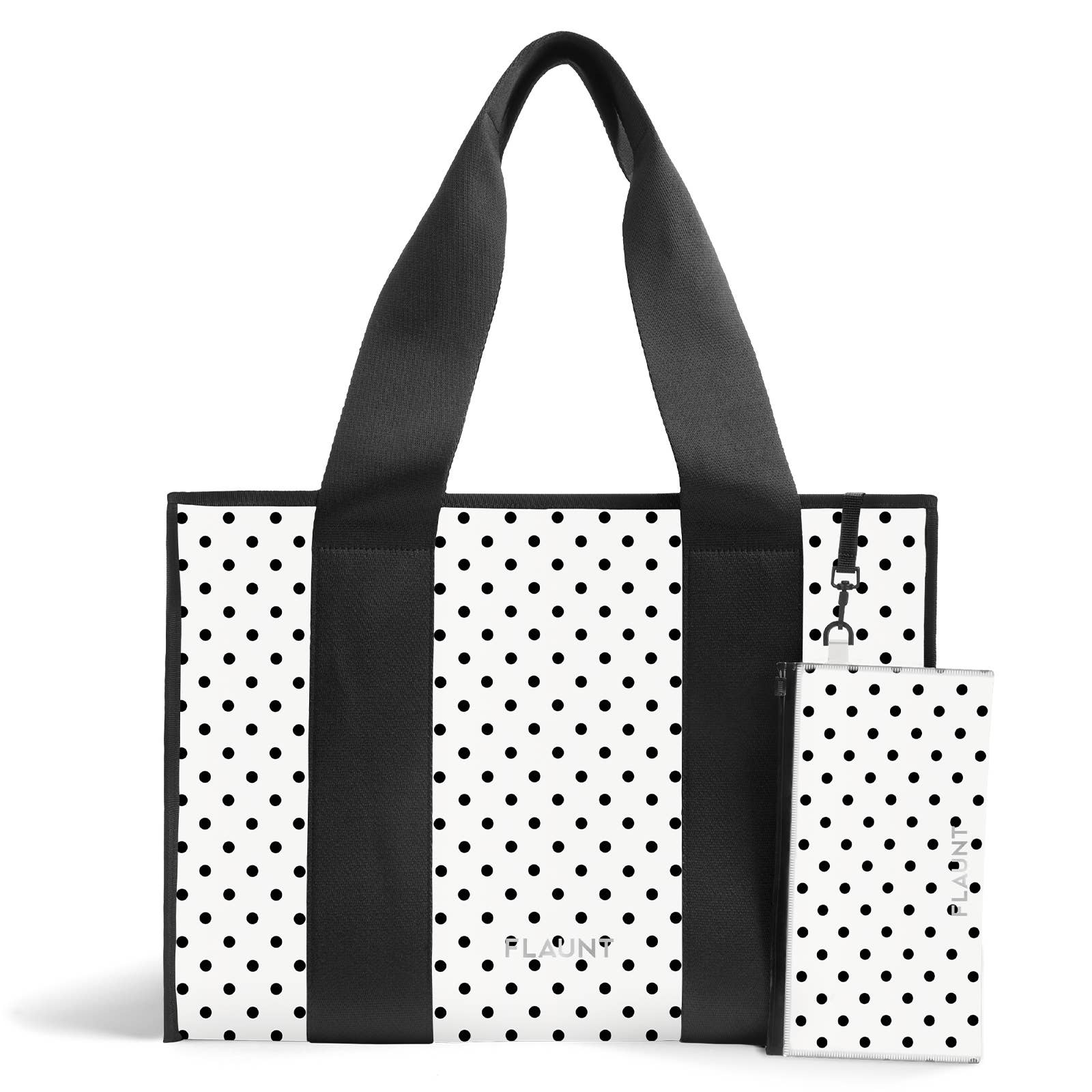 White Polka Dot Everyday Tote Bag with Pouch