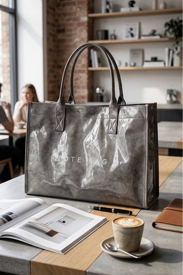 Gray Large Capacity Vinyl TOTE BAG