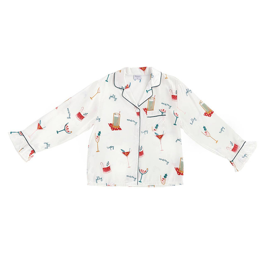 Ruffle PJ Set With Velvet Tie - Holiday Drinks