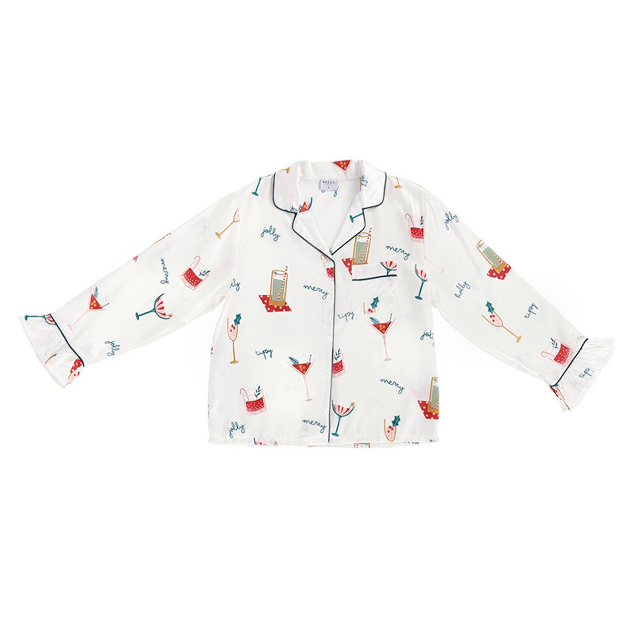 Ruffle PJ Set With Velvet Tie - Holiday Drinks