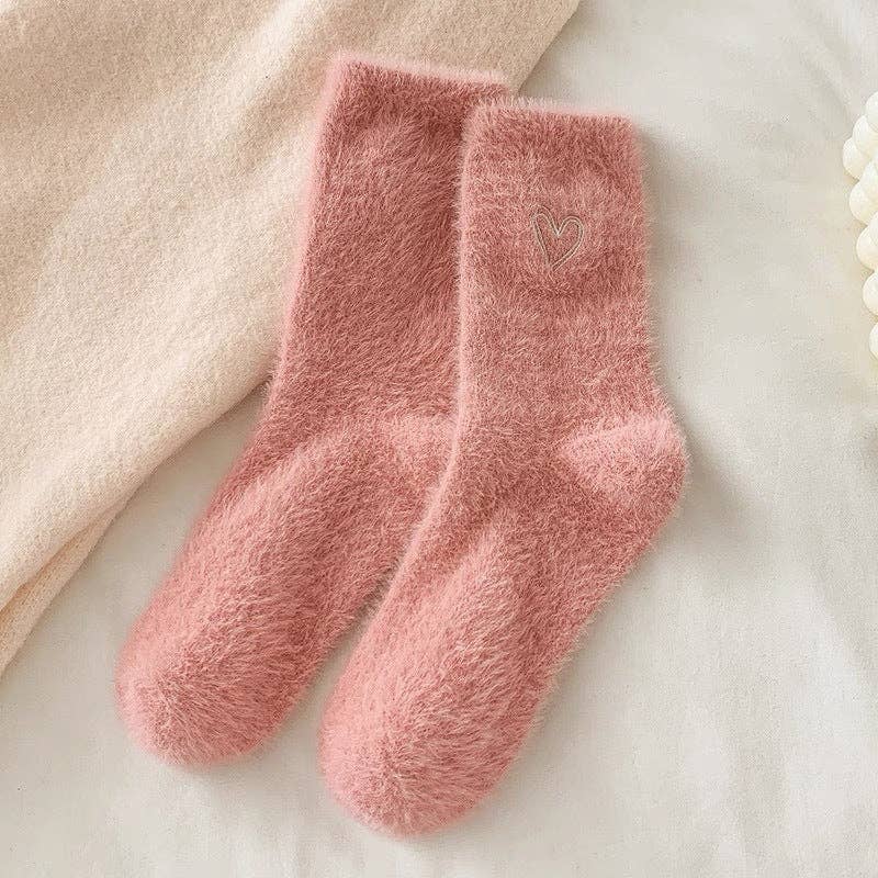 Heart Embroidery Fuzzy Plush Socks