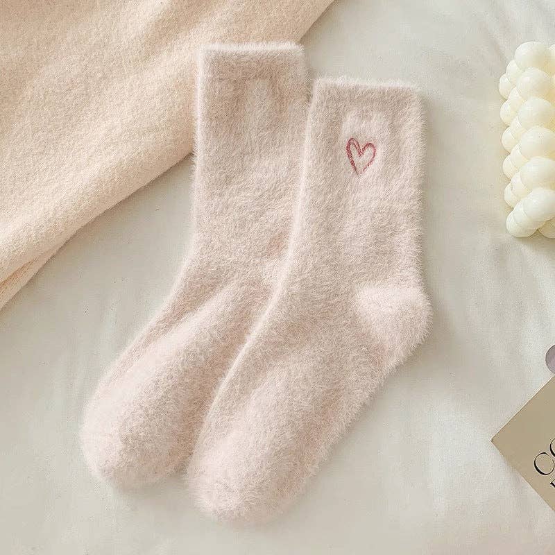 Heart Embroidery Fuzzy Plush Socks