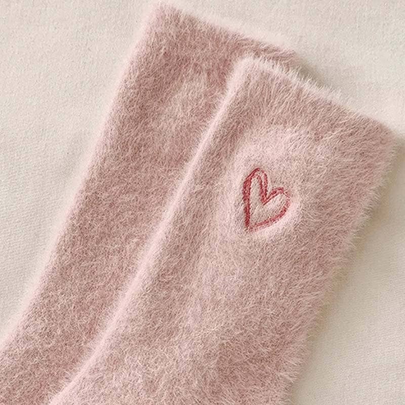 Heart Embroidery Fuzzy Plush Socks